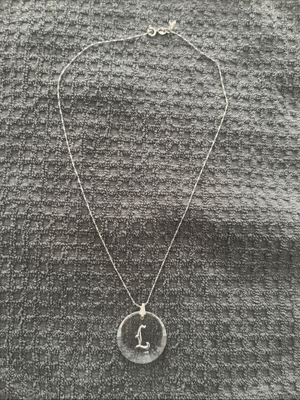 Vintage Sterling Silver Necklace with Crystal “L” Pendant